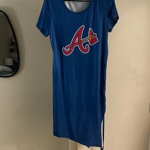 Vibrant Blue Midi Dress with Graphic Logo